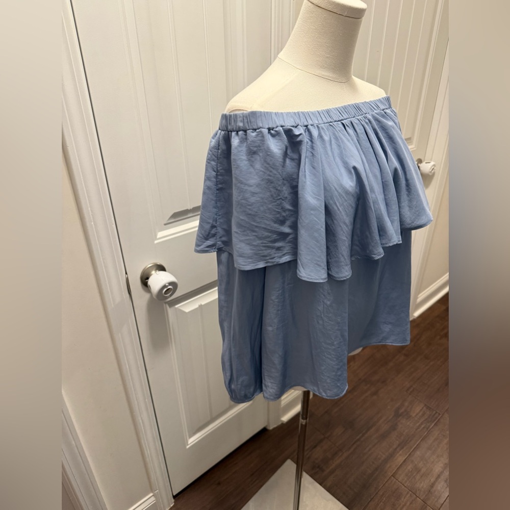 Elan Light Blue Off-Shoulder Blouse - Picture 4 of 15